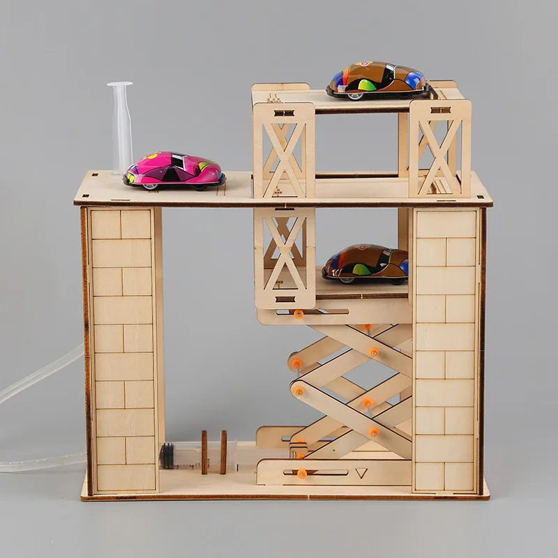 Tecnología de bricolaje, pequeña producción, garaje hidráulico tridimensional, estudiantes, juguetes educativos de ensamblaje manual, materiales modelo