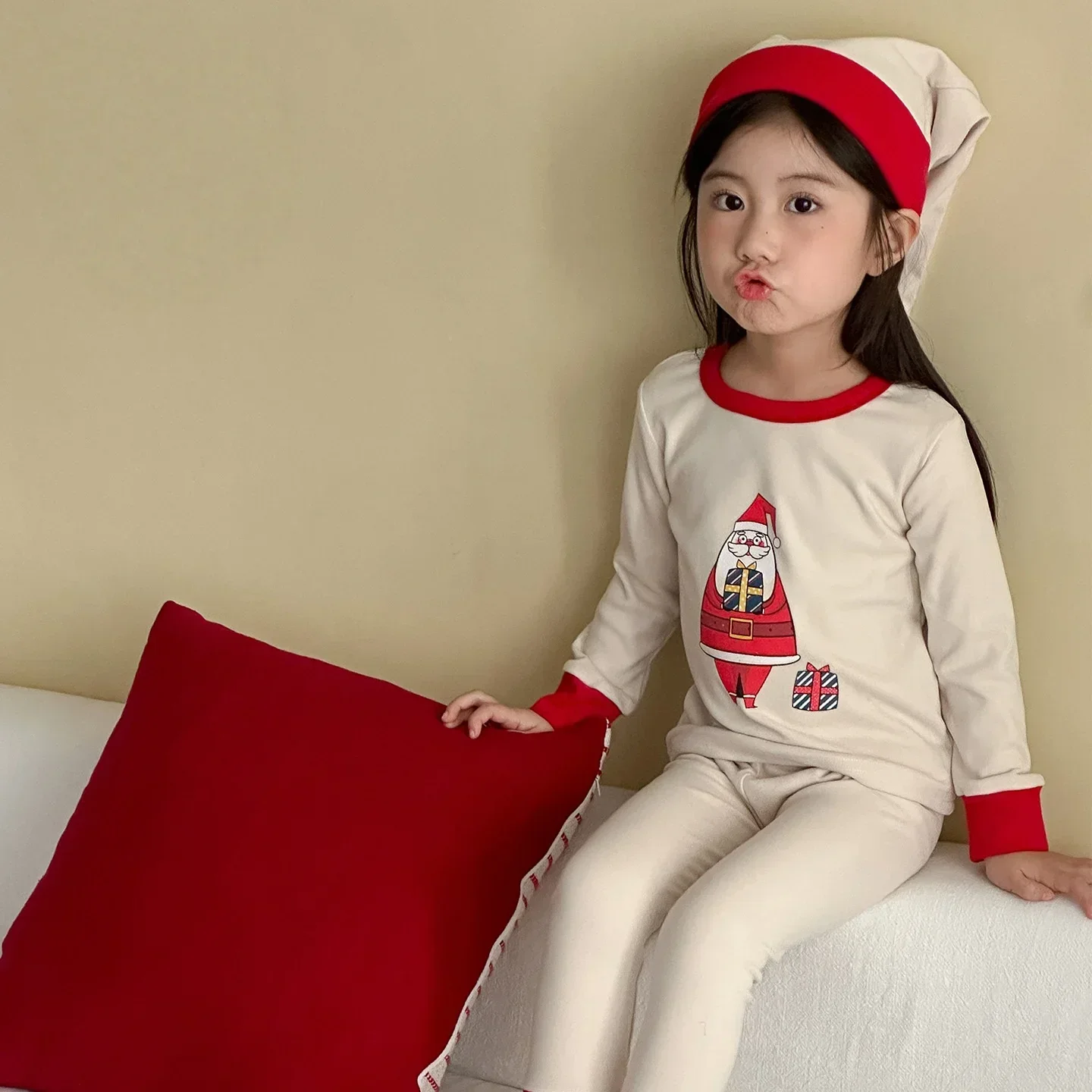 2025 Navidad 3 uds conjunto de pijamas para niños niñas ropa interior cálida Dele ropa de casa con sombrero ropa de dormir para niños traje de Otoño Invierno - imagen 4