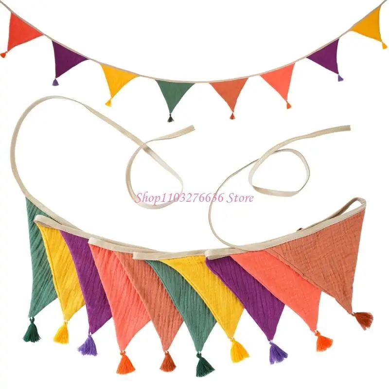 R6FD Colorido Bunting algodón Pared pared colgante para habitación los niños Fiestas cumpleaños - imagen 2