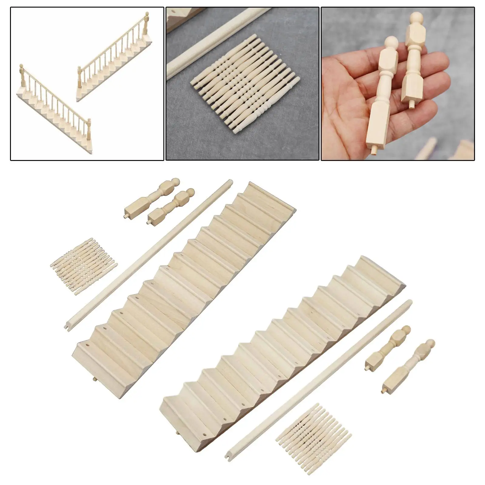 Escalera de casa de muñecas de madera en miniatura a escala 1:12, Mini adorno de escalera, accesorios para casa de muñecas, modelo de pasamanos para mesa de arena - imagen 3