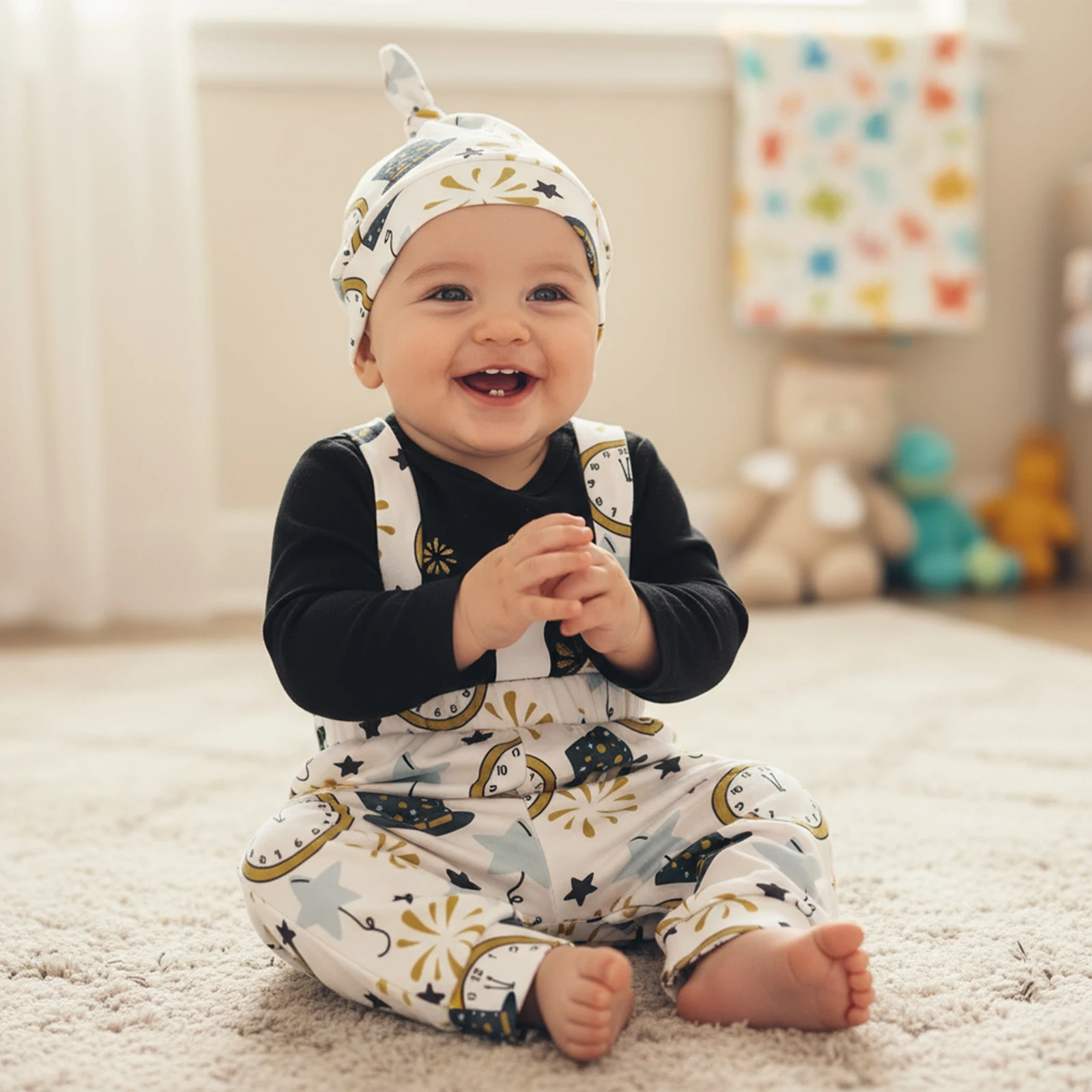 ViSgogo Conjunto bebé con mameluco estampado de letras y gorro - imagen 5