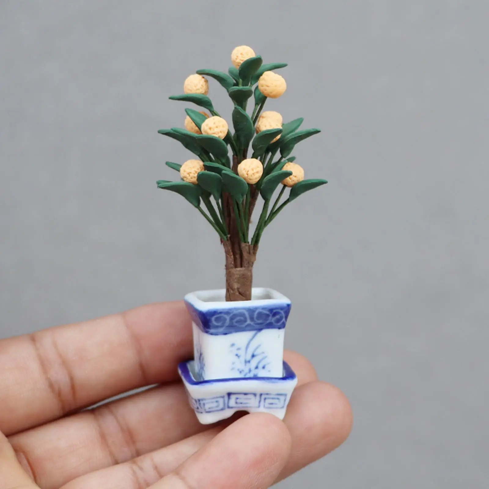 1:12 Dollhouse Miniature Citrus Tree with Ceramic Pot for Sand Table Scenery