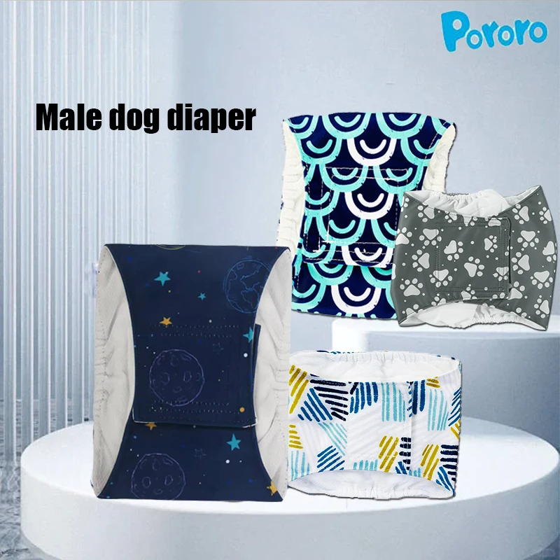 Bandas impermeables reutilizables para el vientre del perro masculino: pañales lavables ecológicos |   Impresión digital circular |   Pañales para perros