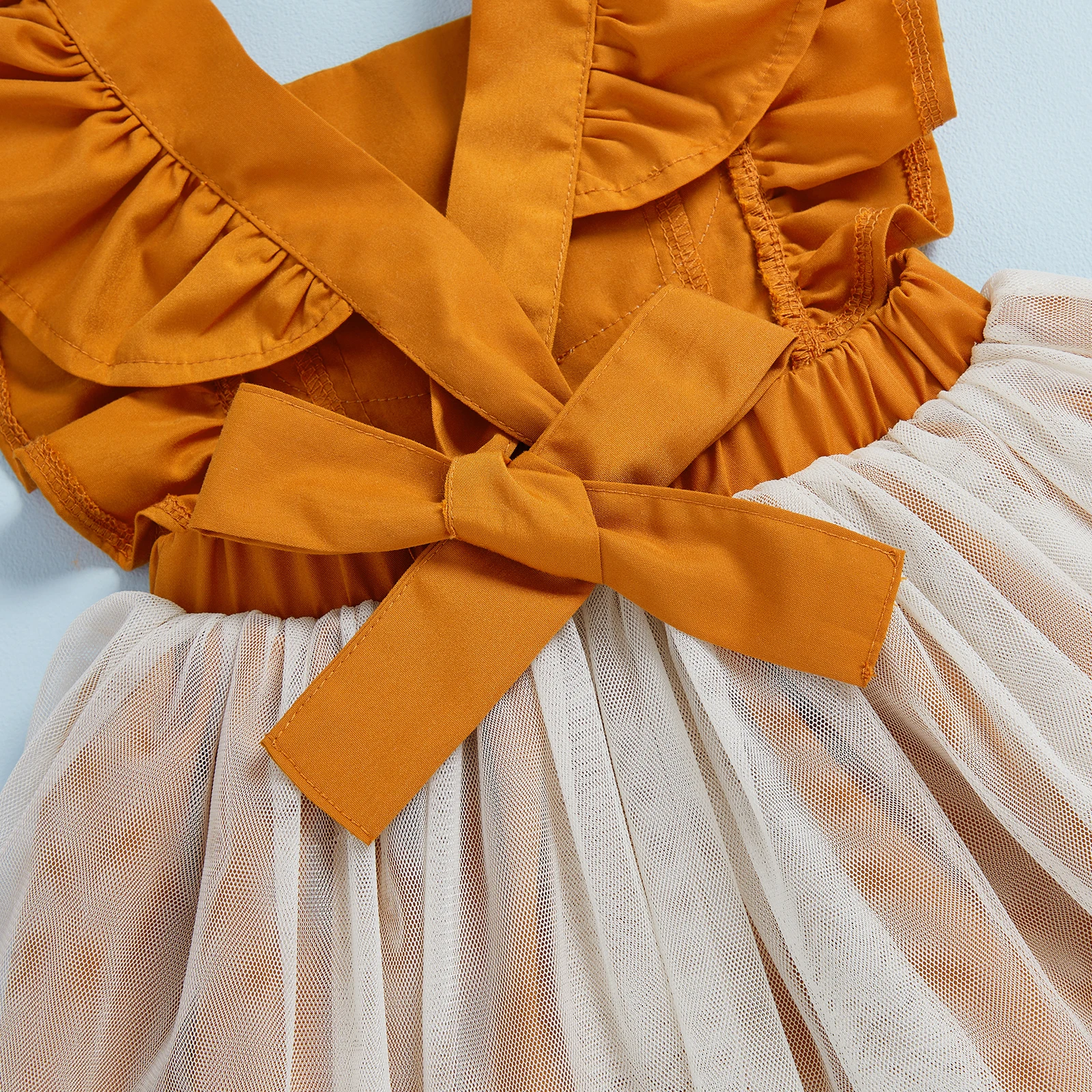 SUNSIOM – robe en Tulle pour bébé fille, Patchwork, imprimé renard de dessin animé, manches flottantes, col carré, robe trapèze - imagen 4