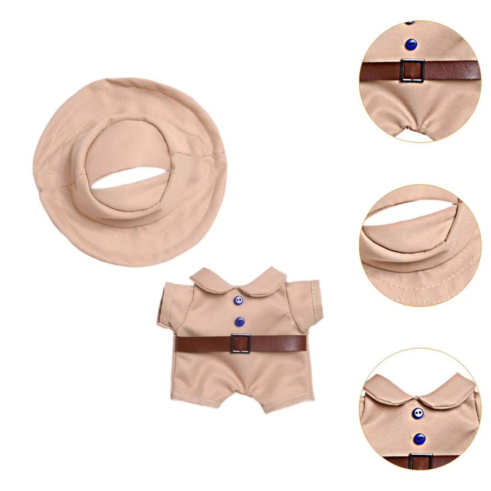 17cm Doll Clothes with Hat Soft Dress up Cartoon Doll Accessories Handmade Photo Props Toy Clothing for Doll Khaki Jumpsuit