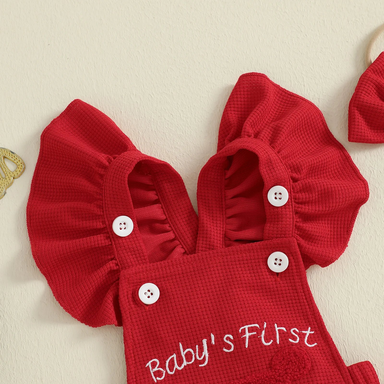 VISgogo Conjunto de 2 piezas de mameluco de manga voladora bordado con letras de Papá Noel/Halloween para niña de Navidad/Halloween y diadema con lazo - imagen 4