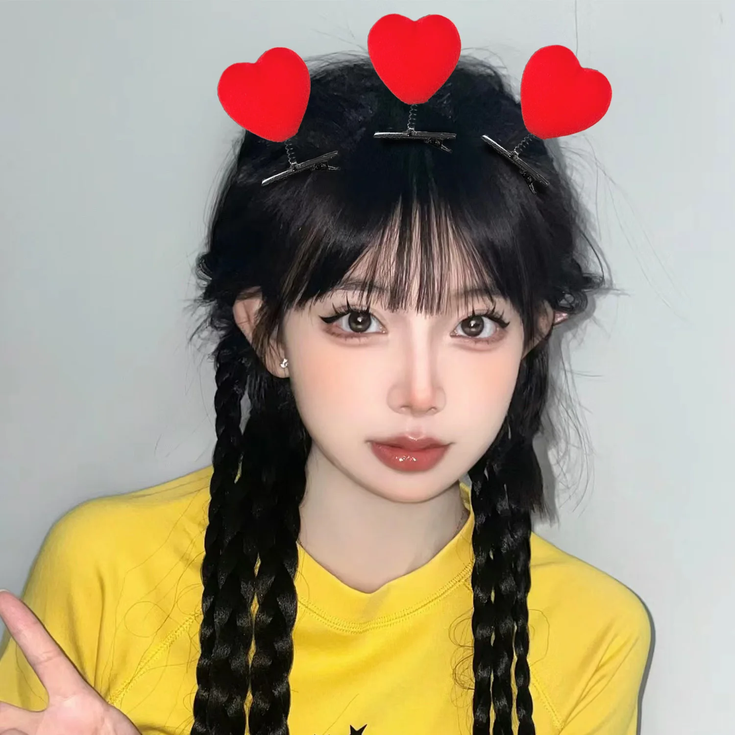 Pinza de pelo corazón rojo de felpa suave infantil - imagen 3
