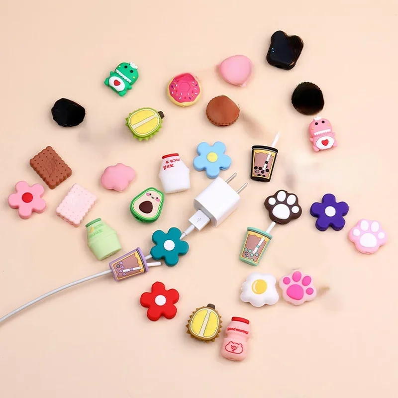 Protector de Cable de animales de dibujos animados, soporte de Cable bonito con carga USB, funda protectora, cubierta decorativa para Cable de auriculares - imagen 2