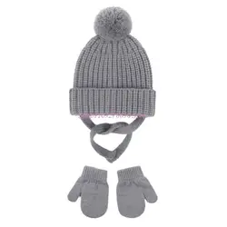 R6FD Gorro de punto con pompones y manoplas a juego