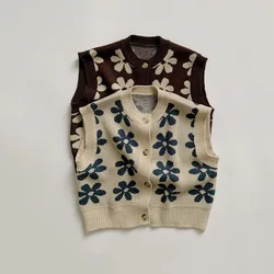 Chaleco tejido sin mangas con flores retro para bebé