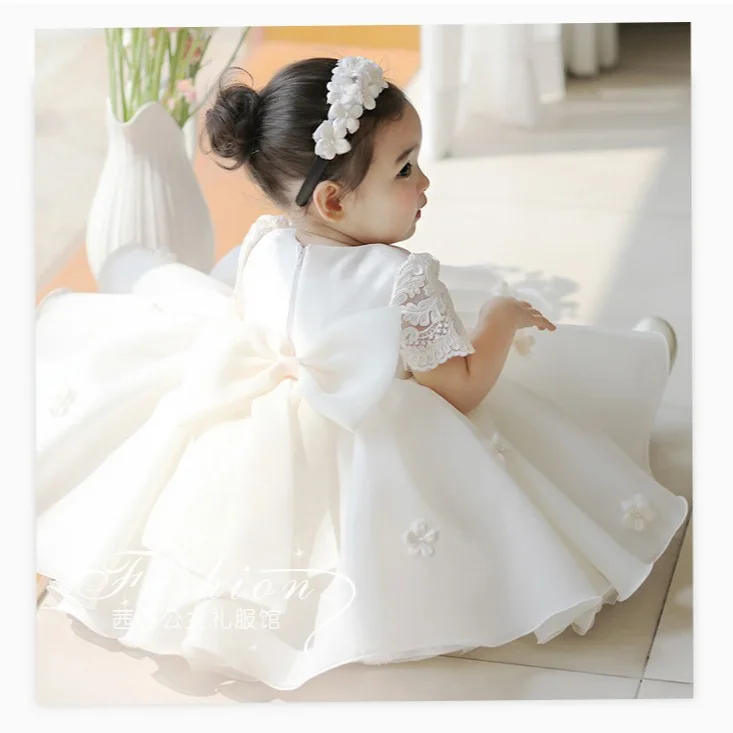Vestido formal de actuación de piano para niña, vestido de novia, vestido de princesa de manga corta estilo comercio exterior blanco para niñas pequeñas - imagen 4