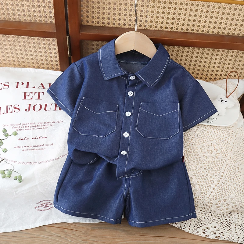 Nueva ropa de verano para bebés, traje para niños, camisa, pantalones cortos, 2 unids/set, ropa para niños y niñas, disfraz de moda para niños, chándales infantiles - imagen 3