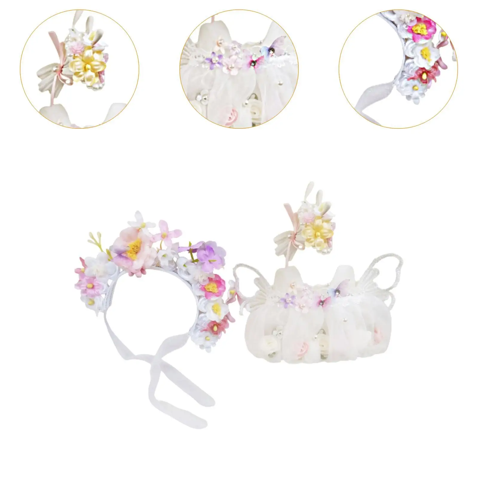 3 Pack of Doll Clothing with Flower Headpiece and Bouquet for 15-17cm Dolls