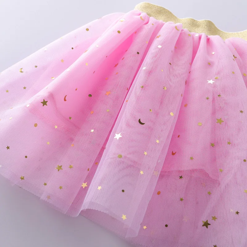 Faldas infantiles para niñas, minifaldas tutú de encaje de algodón de verano para bebés, falda de fiesta de cumpleaños con lentejuelas y estrellas brillantes para baile - imagen 4