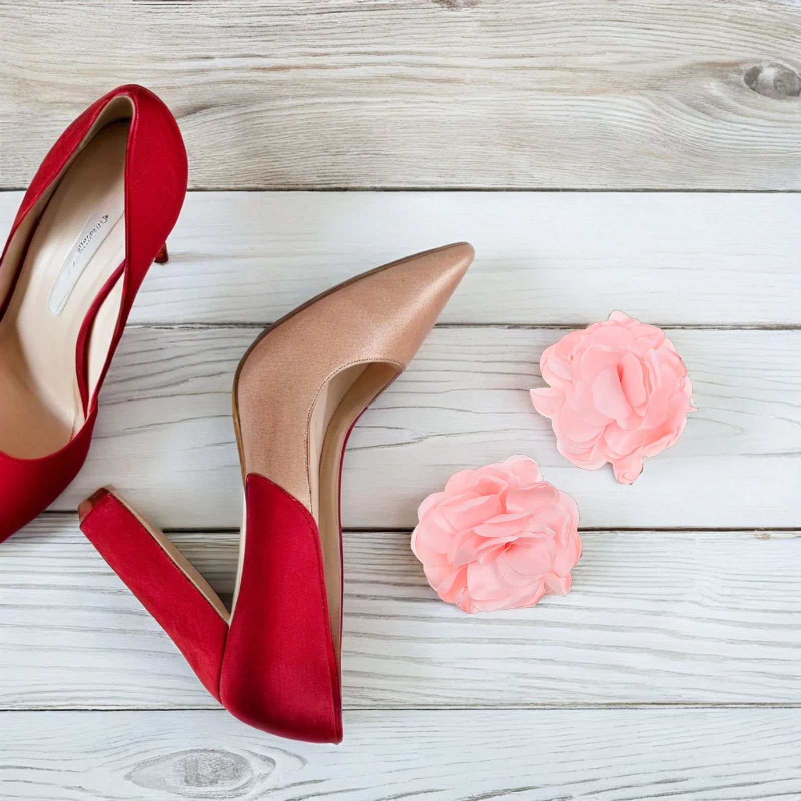 Clips para zapatos para mujer, adornos de flores extraíbles, decoraciones florales artificiales hechas a mano, Sandalias planas de tacón alto - imagen 2