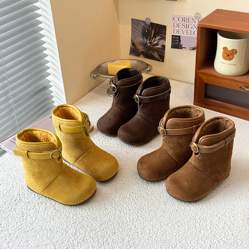 Botas de nieve para bebés y niños, zapatos de otoño e invierno para niños, botines de felpa para exteriores, zapatos antideslizantes de suela blanda para niños pequeños