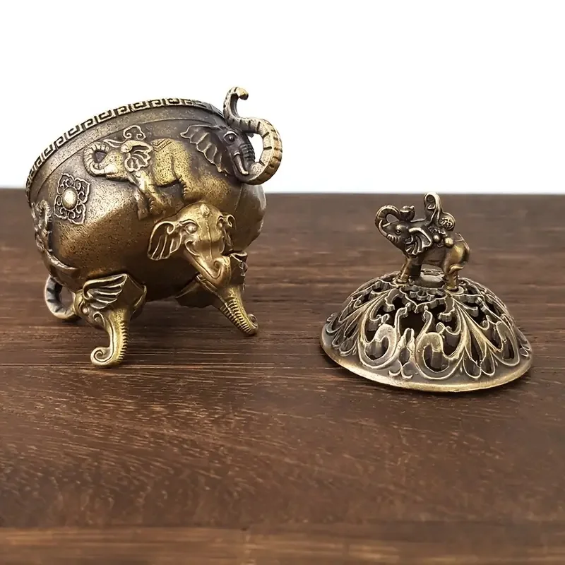 Mini quemador de incienso de tres patas de elefante, Metal de sándalo, decoración para el hogar y la Oficina, soporte de incienso terapéutico para relajación - imagen 5