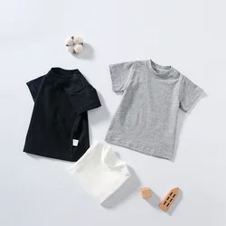 Camiseta para bebé, camisetas para niñas/niños, camisetas suaves de Color liso de manga corta con cuello redondo, ropa de algodón, disfraz informal infantil de verano de 0 a 12 meses