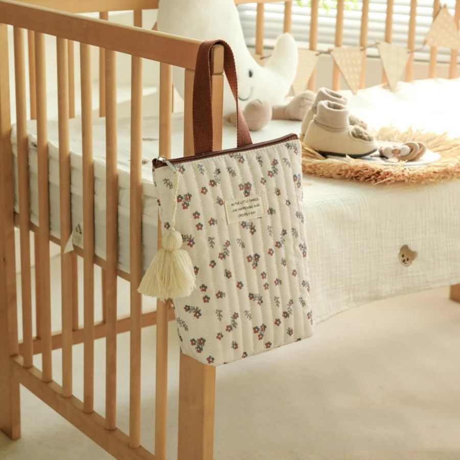 Bolsa de pañales de algodón para bebé, bolsa de pañales, bolsas de almacenamiento para cochecito de viaje, bolso de mamá bordado bonito Ins de Corea del Sur, bolsos - imagen 3