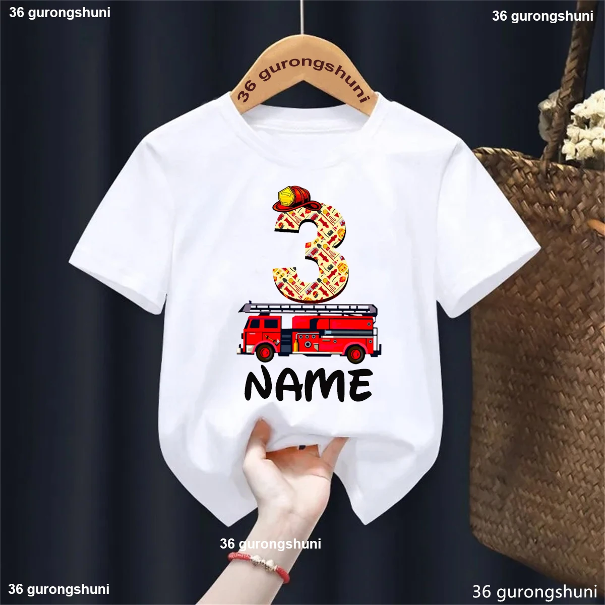 Camiseta con estampado de vehículo de ingeniería de tercer cumpleaños con nombre personalizado, ropa divertida para niños y niñas, camiseta de manga corta de verano