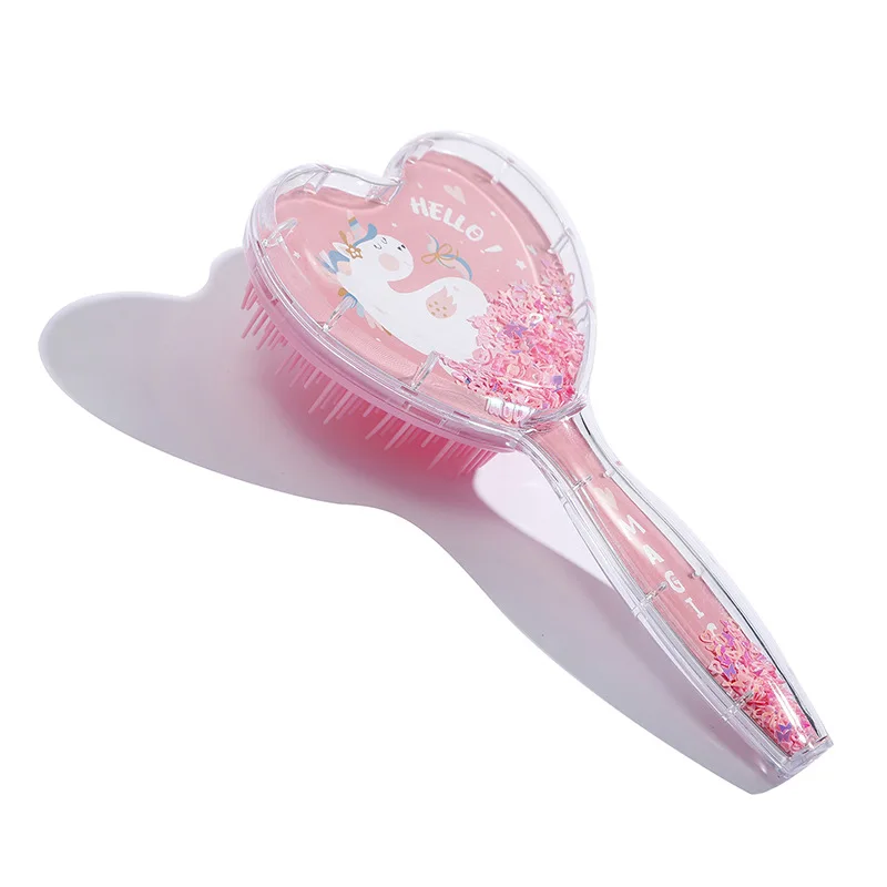 Peine de peluquería con forma de corazón para niños, peine para el cabello con masaje antinudo para niñas, peine para el cabello con estrellas fluidas de unicornio de dibujos animados - imagen 5