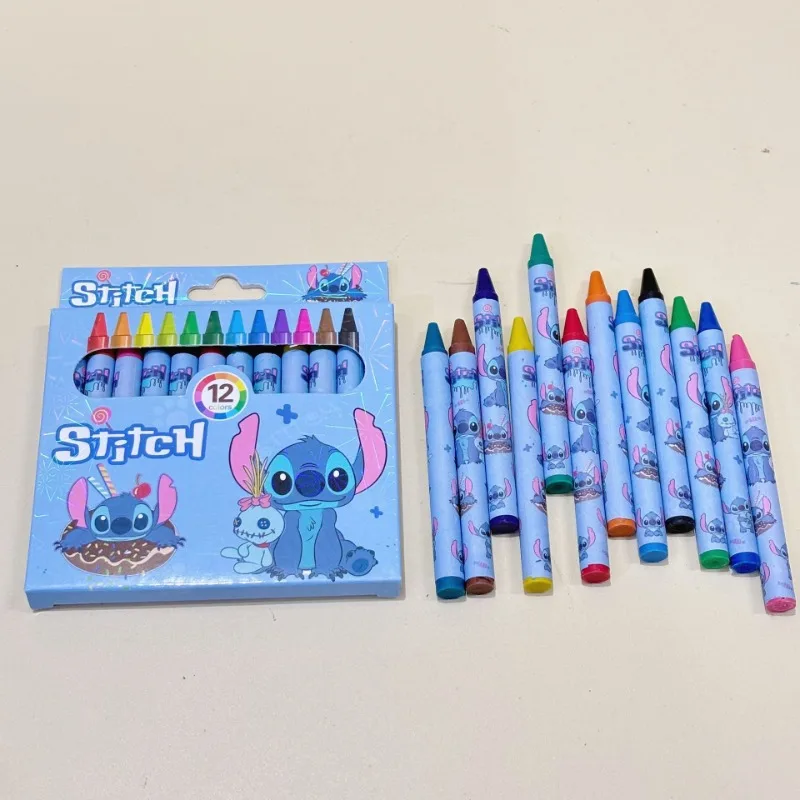 Disney Stitch-Juego de Pastel al óleo de artista, 12 colores, pintura para niños, dibujo, Graffiti, arte, crayones, suministros escolares y de oficina lavables - imagen 2