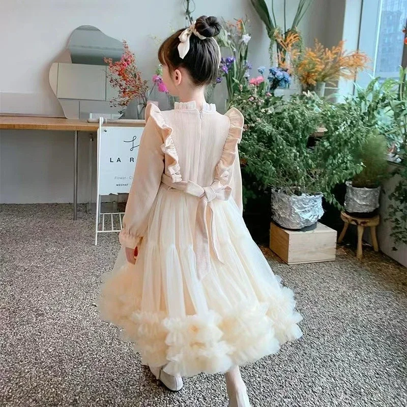 Vestido de princesa de tul hinchado para niña de otoño e invierno, vestido grueso de moda, vestido de fiesta y cumpleaños para niños, cálido - imagen 4