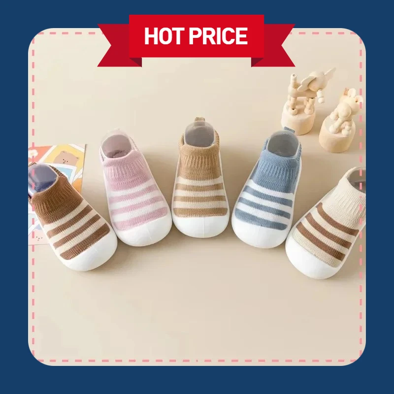 Zapatos de calcetín suave a rayas de estilo veraniego, zapatos ligeros de tubo corto para bebés, zapatos para niños y niñas, zapatos de suelo para primavera y otoño - imagen 2