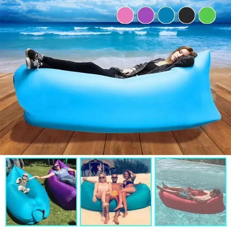 Juguetes inflables plegables de inflado rápido, sofá de aire de relajación para playa al aire libre, bolsa perezosa para dormir de buena calidad - imagen 2