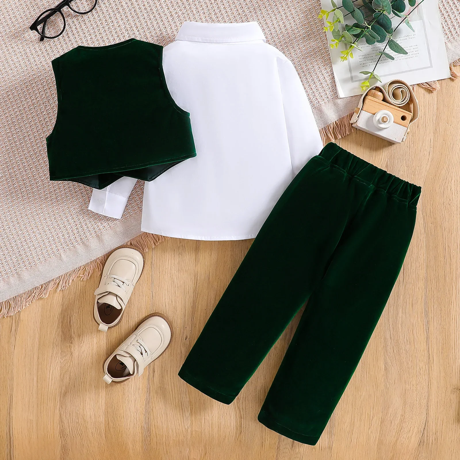 Conjuntos de 4 piezas de ropa para bebé, moda coreana, chaleco con lazo para caballero, camiseta blanca y pantalones, ropa de Boutique para niños BC1578 - imagen 2