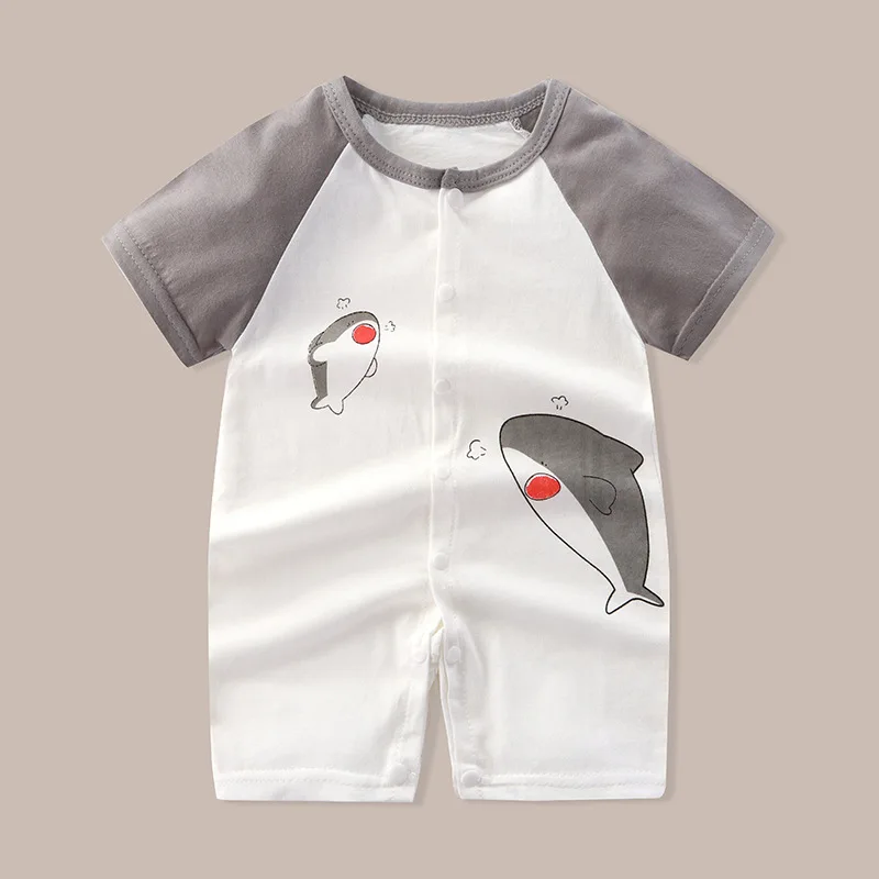 Ropa para recién nacido, bonito dibujo de dinosaurio, tigre, tiburón, estampado de León, correa cómoda, mono de manga corta para bebé de 0 a 18 años - imagen 5