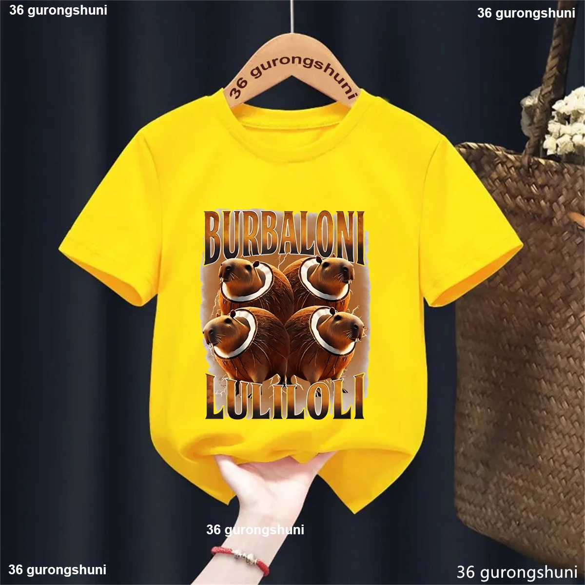 Burbaloni Luliloli Capybara coco Camiseta estampada niños/niñas Kawaii ropa para niños moda de verano Camiseta de manga corta al por mayor - imagen 3