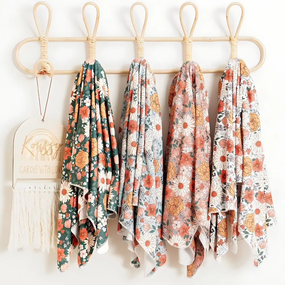 Conjunto de manta para recién nacido con gorro y lazo a juego, tarjeta de anuncio de nacimiento, mantas florales para bebé recién nacido - imagen 3