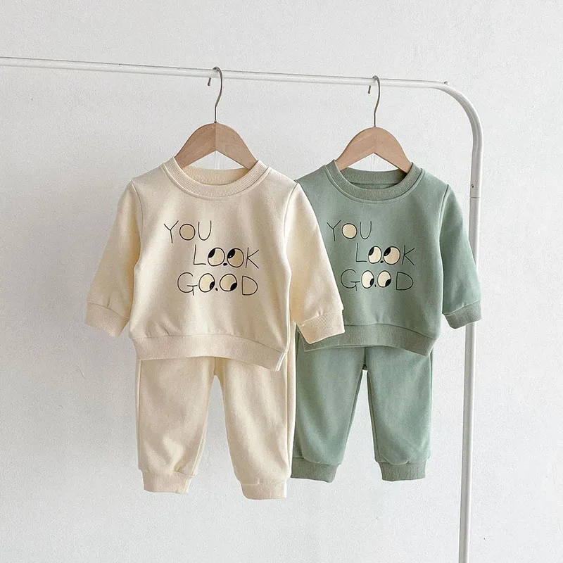 Milangel-Conjunto de Sudadera con capucha para bebé, chándal informal con estampado de letras de dibujos animados, 2 piezas, otoño, 2024 - imagen 4