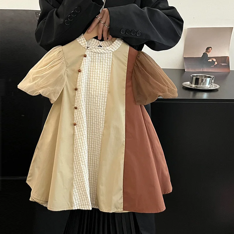 Vestido de retazos de estilo francés para niña, dulce Vestido de manga corta, verano, 2024