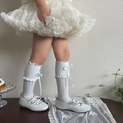 Calcetines hasta la rodilla para niña con lazo, color liso