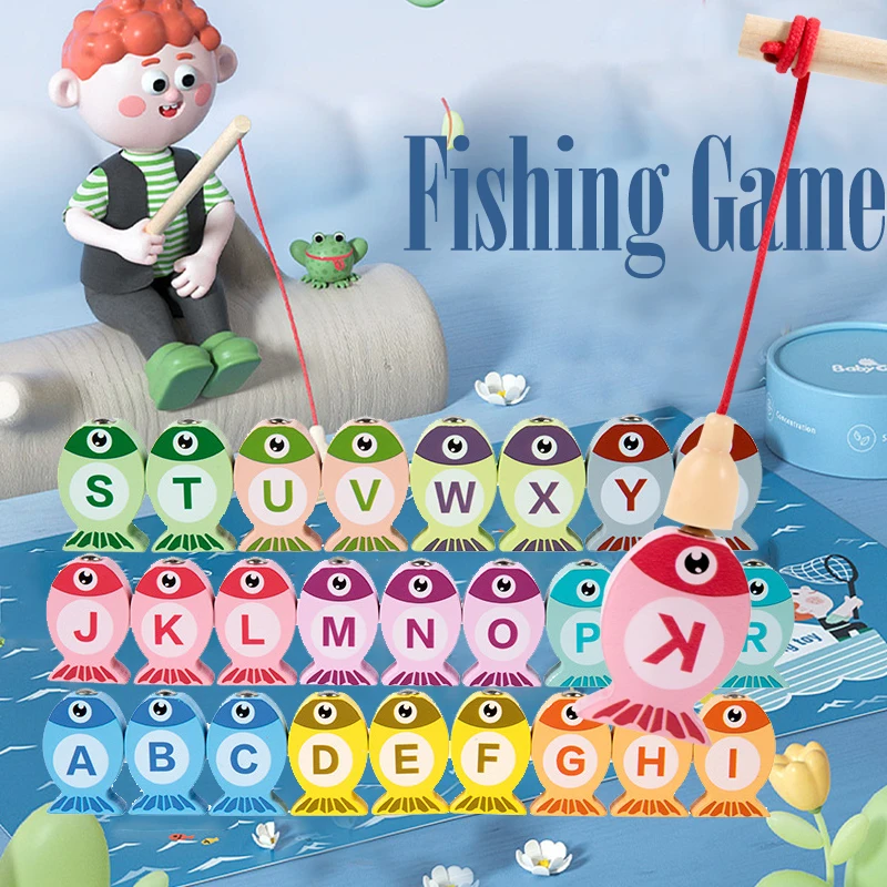 Juego de pesca de madera para niños, juguetes, regalos, educación temprana, alfabeto, juguetes cognitivos numéricos, juegos interactivos para niños, juguetes para regalos - imagen 2