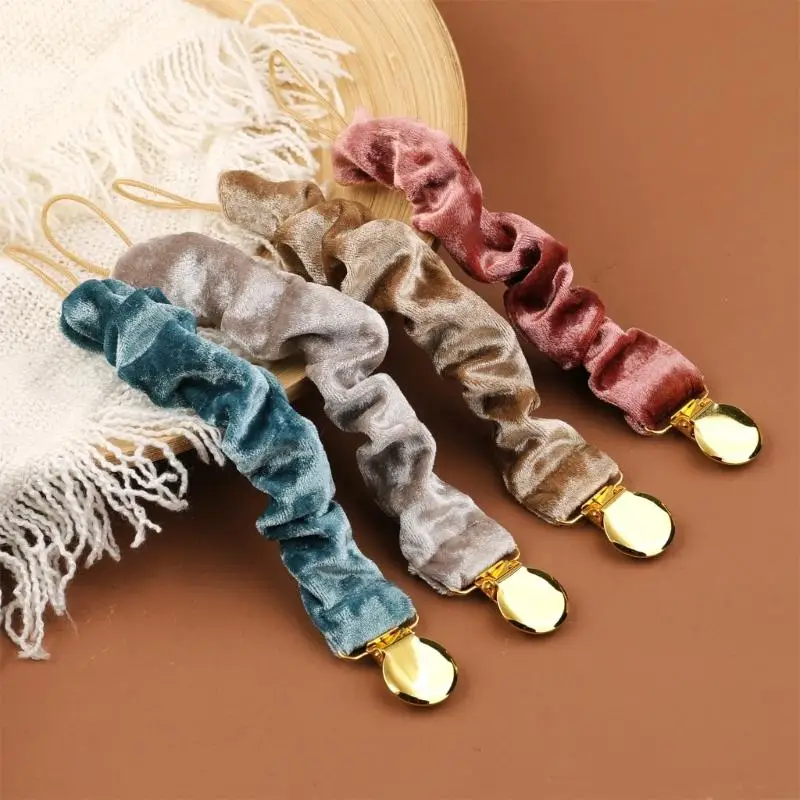 Cadena de chupete de terciopelo para bebé, Clips metálicos seguros, soporte de Clip para pezones para recién nacido, cadena de chupete antipérdida, cuerda de correa, 1 ud.