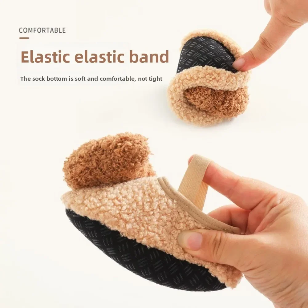 Nuevas zapatillas cálidas de invierno, calcetines suaves antideslizantes para el suelo para niños, calzado, calcetín bonito de barco con oso de dibujos animados - imagen 3