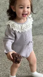 Body de punto para niña con cuello encaje – Ropa otoño infantil