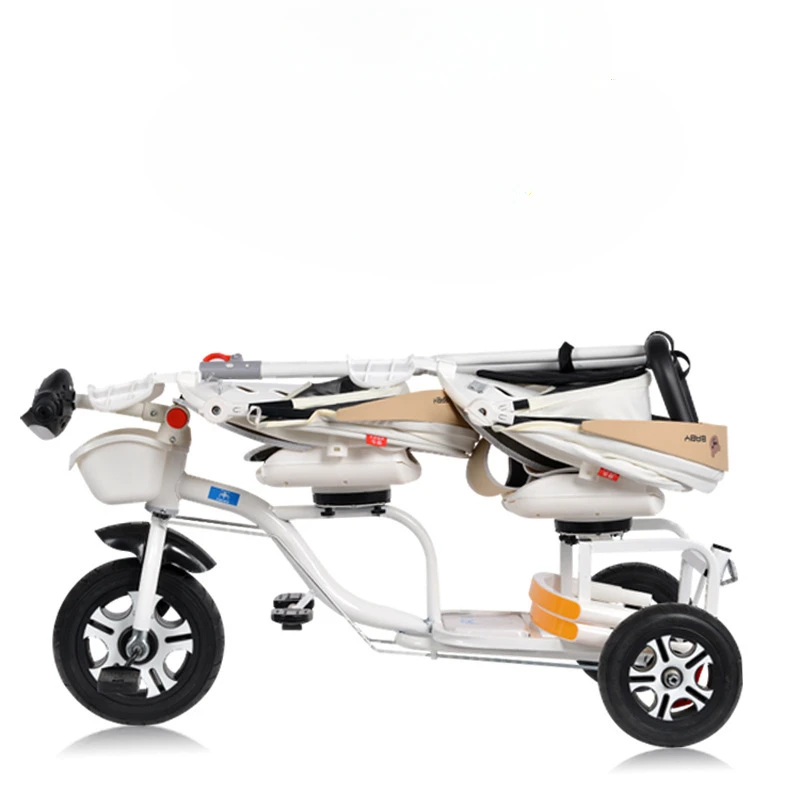 Triciclo doble para bebé con asientos giratorios y asa de paseo - imagen 4