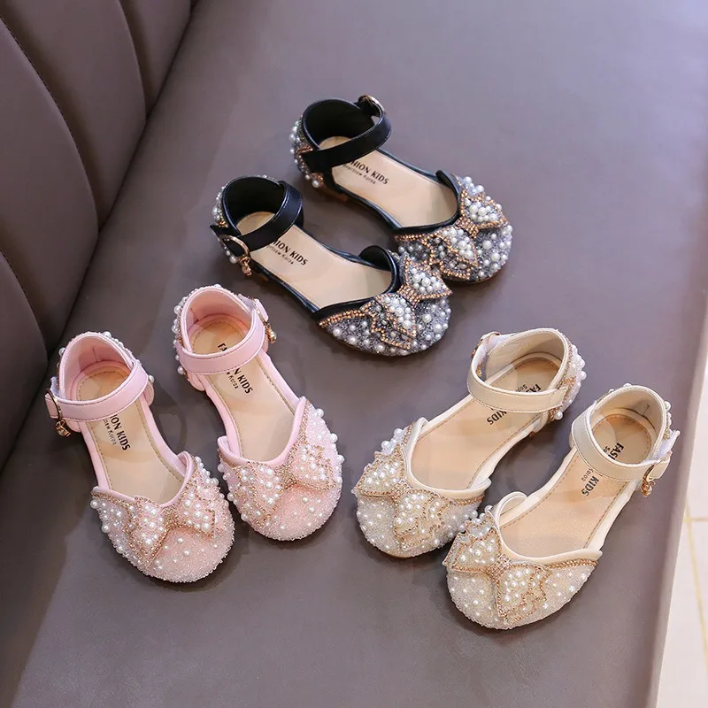Zapatos de fiesta para niñas, zapatos de cuero a la moda con diamantes de imitación para niños, sandalias planas para vestido de Boda de Princesa dulce para niños - imagen 5