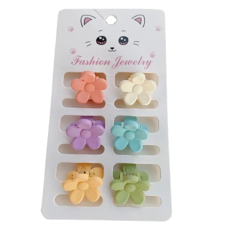 6 unids/set lindo Mini arco niños Clip de pelo conjunto mate Floral Mini Clips de garra para cola de caballo alta dulce colores dulces pinzas de pelo - imagen 5