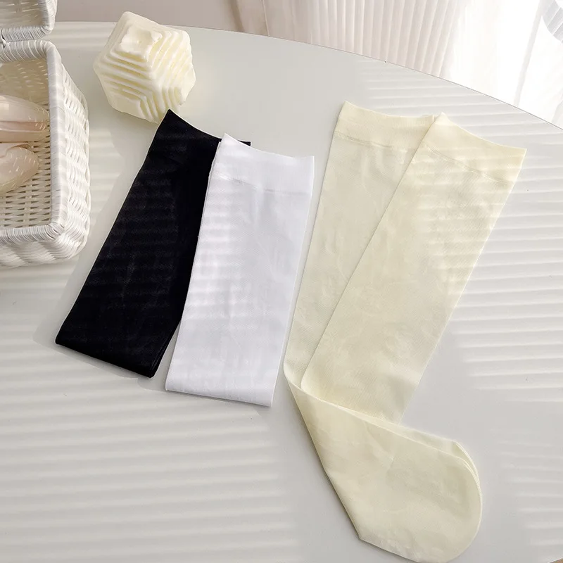 Calcetín fino y elegante hasta la rodilla para niños, mallas con bordado Floral de Color sólido, calcetín escolar suave y transpirable, verano - imagen 5