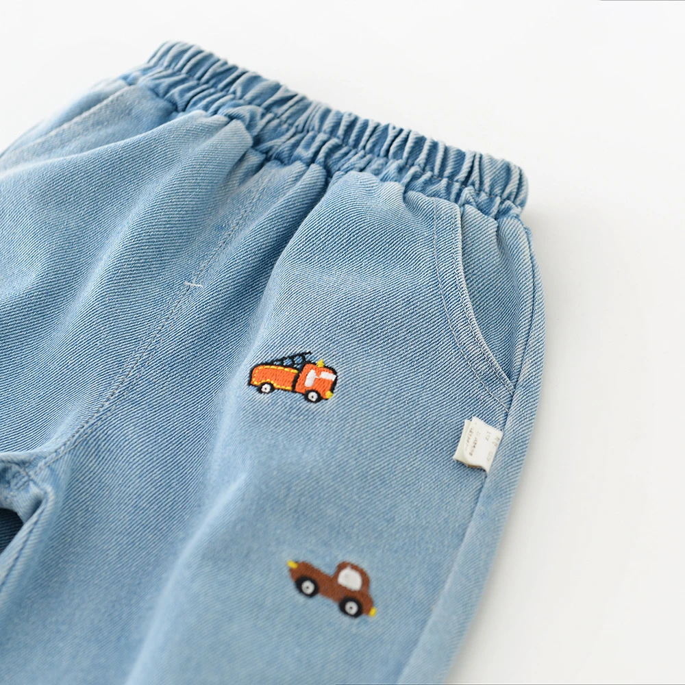 Cadeau de printemps 2026 infantile bébé garçons Denim pantalon pour 0-3Y broderie filles pantalon dessin animé voiture garçons Denim jean - imagen 4
