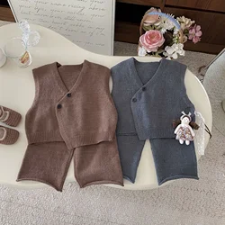Conjunto infantil de chaleco tejido y pantalón ancho para otoño-invierno