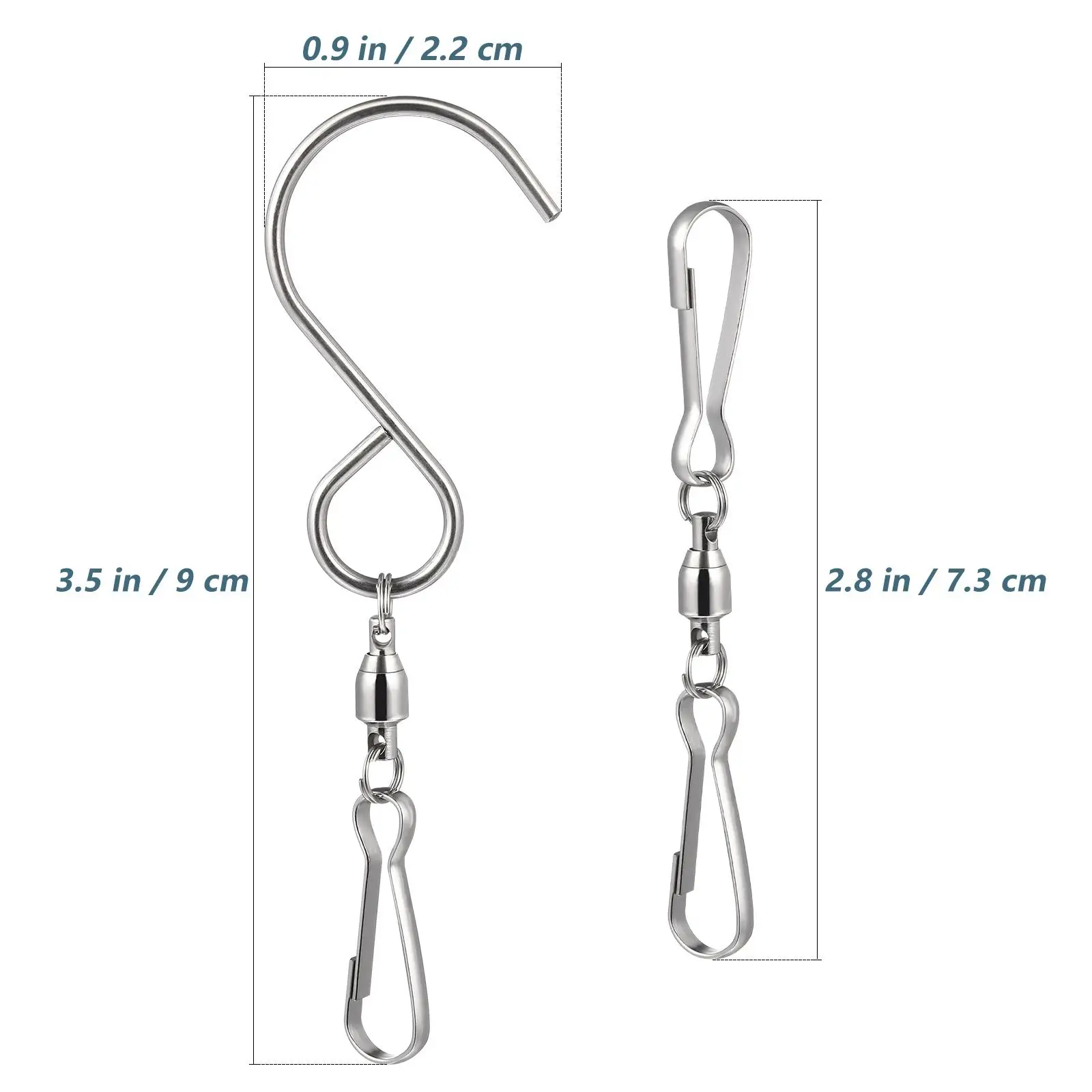 Ganchos giratorios de acero inoxidable, colgador de carillón de viento giratorio de alta resistencia, ganchos para exteriores, Clips giratorios de Metal para colgar, 12 Uds. - imagen 4