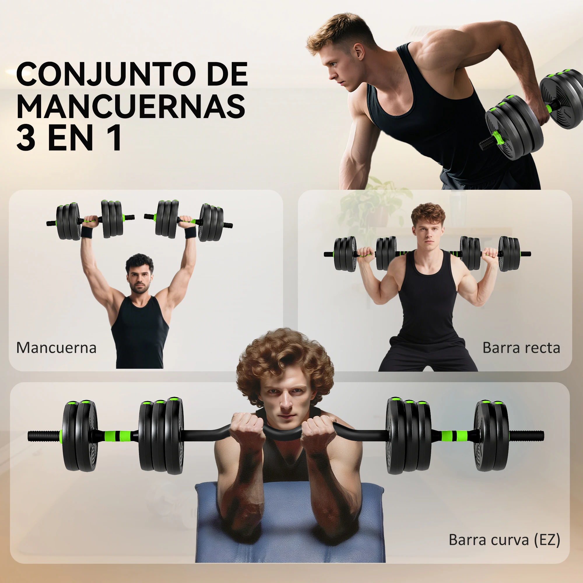 SPORTNOW Juego de Mancuernas Ajustables 3 en 1 20kg, Juego de Pesas con Barra de Conexión y Mango Antideslizante, Pesas y Mancuernas para Hombres y Mujeres, Ejercicio de Fitness, Casa Gimnasio - imagen 4