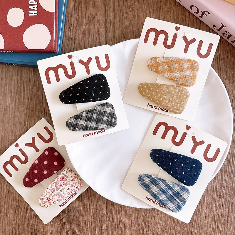 Nuevo estilo coreano dulce versátil tela triangular Clip de pelo a cuadros para niños Clip BB dulce lindo Floral niñas flequillo horquillas - imagen 3