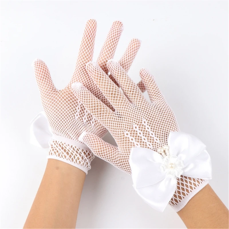 Guantes de princesa encaje perlas para niños y niñas – Fiesta boda - imagen 5